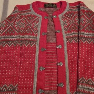 Nordstrikk Woollen Red and Gray Patterned Cardigan